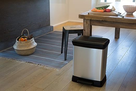 Curver Metal Effect 70% Recycled Kitchen Accessories 30L Duo Recycling Pedal Touch Deco Bin Silver