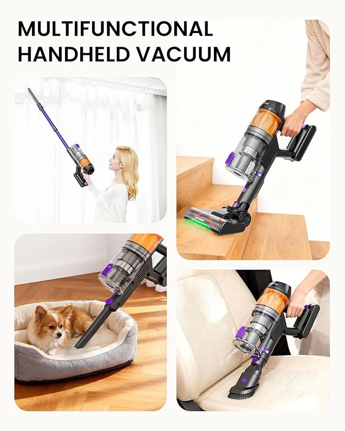 Cordless Vacuum Cleaner 500W Vacuum Cleaners for Home Pet Hair 60Mins Cordless Stick Vacuums with LED Display Anti-Tangle Lightweight Vacuum for Hard Floors CarpetPurple