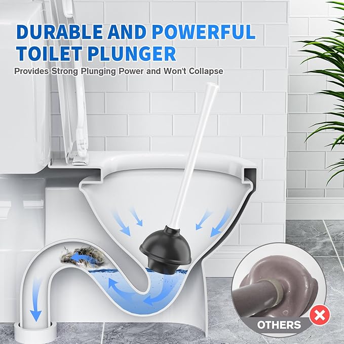 Toilet Plunger and Brush 2 Pack Bowl Brush and Heavy Duty Toilet Plunger Set with Ventilated Holder 2-in-1 Toilet Brush and Plunger Combo for 5.3-inch Toilet Drain Bathroom Cleaning
