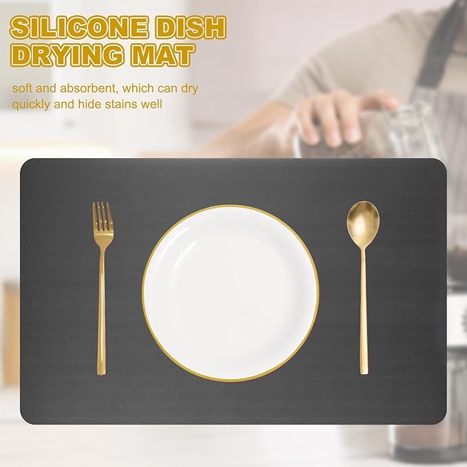 uxcell Dish Drying Mat for Kitchen Counter 31.5 x 19.6 Dish Drying Pad Dark Grey