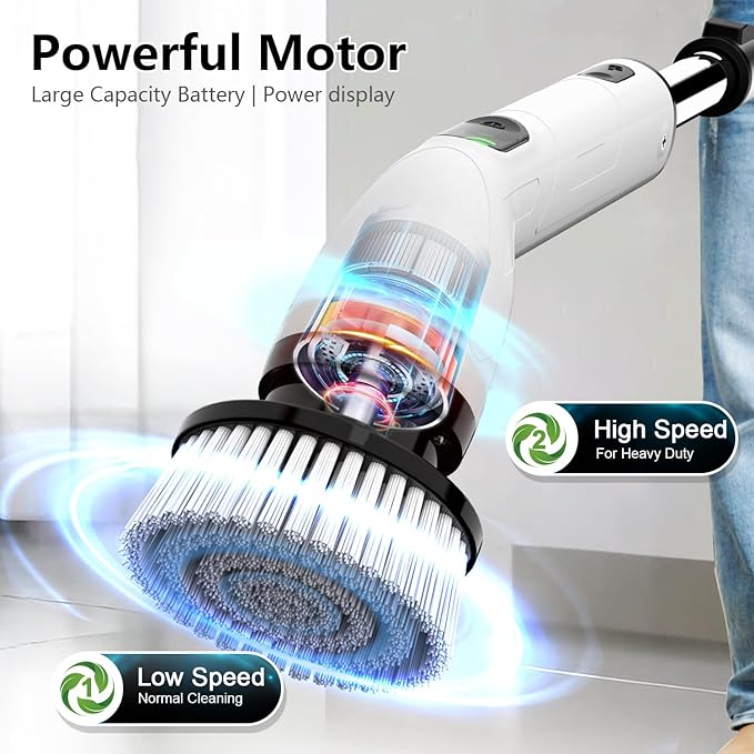 TUYU Electric Spin Scrubber Full-Body IPX7 Waterproof Bathroom Scrubber4 Replacement Head for Adjustable Extension Handle Electric Cleaning Brush for Bathroom Tub Tile