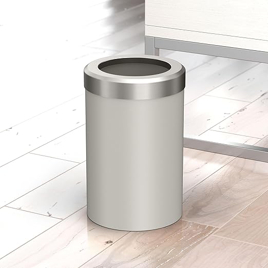 Gatco Small Bathroom Trash Can with Lid Round 3 Gallon Stainless Steel Wastebasket Under Sink Matte Pearl and Satin Nickel for Bathroom Bedroom Office (1931SN)