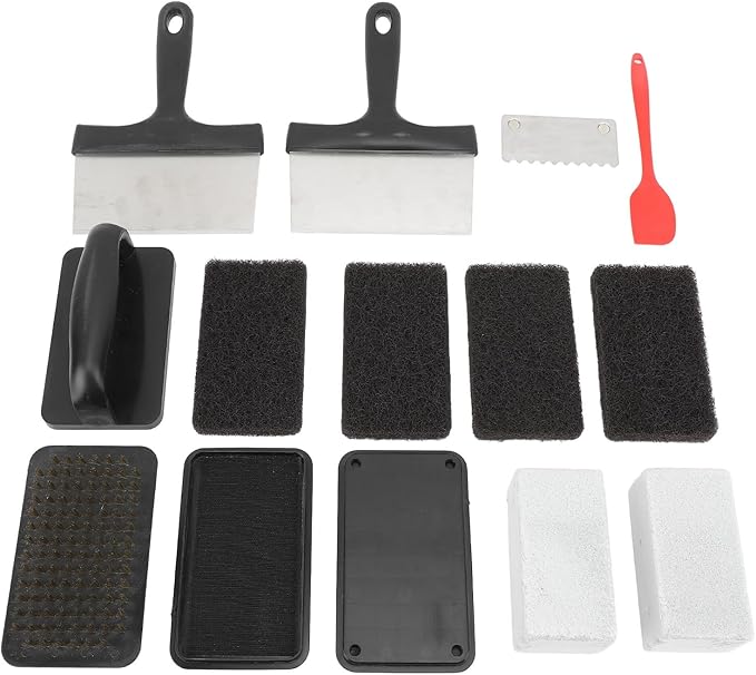 for Griddle Cleaning Kit Oil Removal Anti Hot Handle Multifunctional Grill Cleaning Kit (14Pcs)