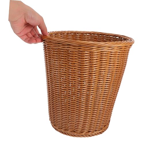 PRETYZOOM Simulated Rattan Woven Trash Can Wastebasket Multifunctional Storage Basket for Home Kitchen Office Bedroom