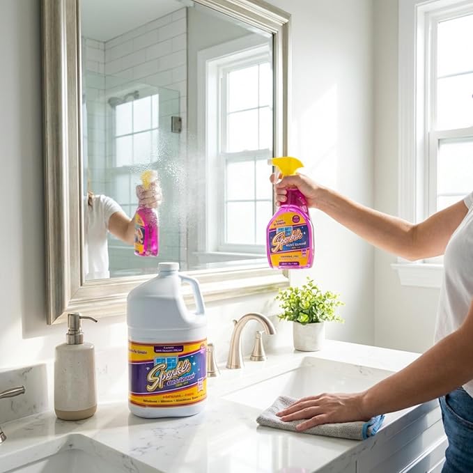 Sparkle Glass Cleaner Refill 1 Gallon (128 Fl Oz) – Ammonia-Free Heavy Duty Streak-Free Formula for Windows Mirrors &amp Glass (Pack of 6)