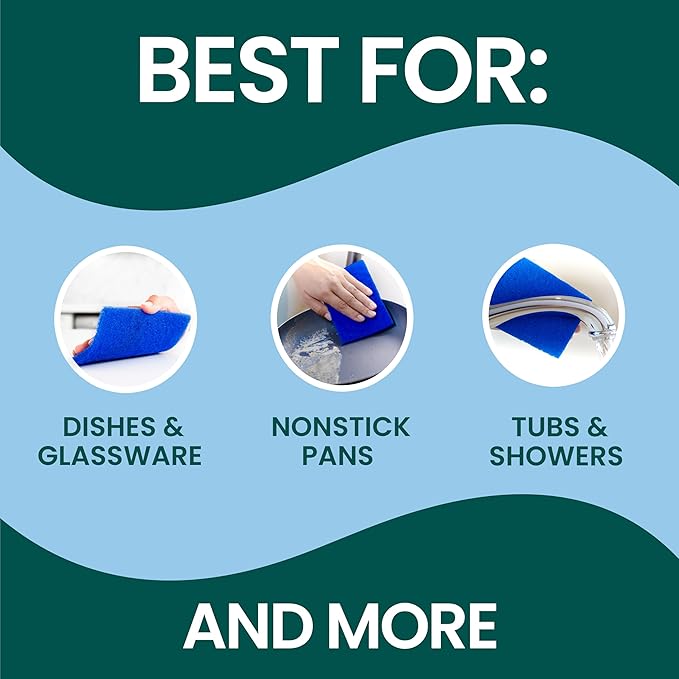 Scotch-Brite Zero Scratch Scouring Pad Effective + Gentle Dish Scrubber for Household Cleaning 2 Scrub Pads for Dishes Nonstick Pots and Pans Glass Tubs Showers Reusable &amp Durable