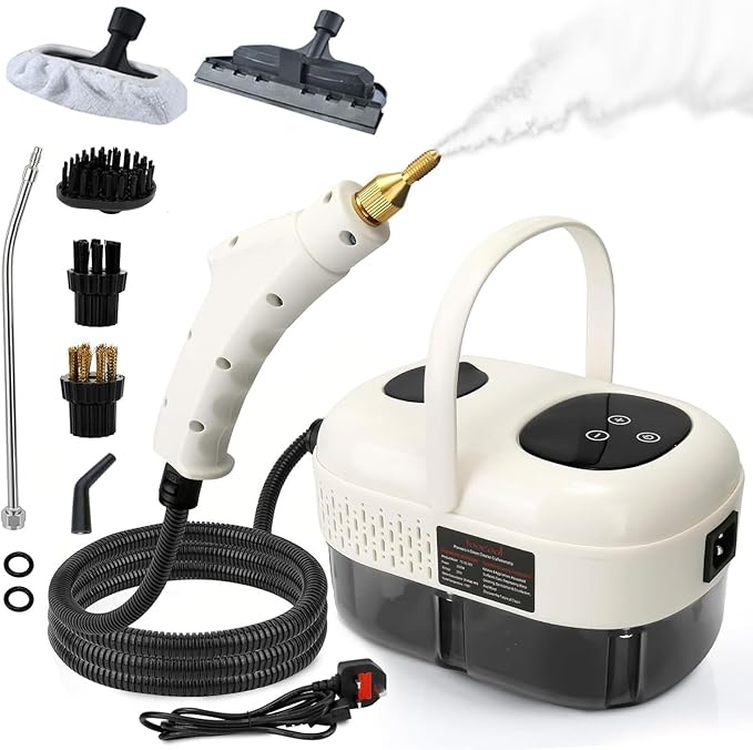 Steam Cleaners 2500w Handheld Wallpaper Steamer with 3 Brush Heads Smart Touch 1.2l Water Tank Portable High Pressure Steam Cleaner Steamer for Cleaning (White)