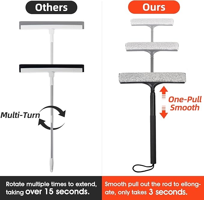 Window Squeegee with Flip-Head Shower Squeegee 16-59 Long Handle Telescopic Pole &amp 30% Thicker Blade Shower Squeegee for Glass Doors Shower Car Windows Bathroom