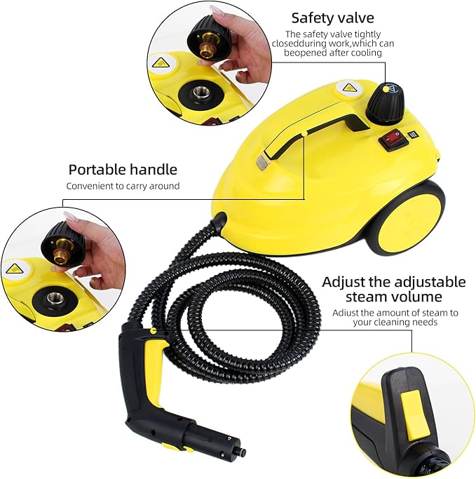 Rolling Steam Cleaner for Floors &amp Cars 1800W Portable Steam Cleaner with 2.0L Tank &amp 5m CordMulti-Scenario Cleaner for Home Car Kitchen Bathroom Tile Grout Carpet