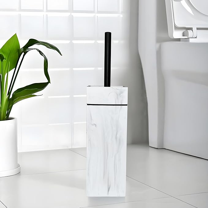 Black Line Design Resin Toilet Bowl Holder and Brush Set Stylish Bathroom Cleaning Tool with Durable Bristles Compact and Functional