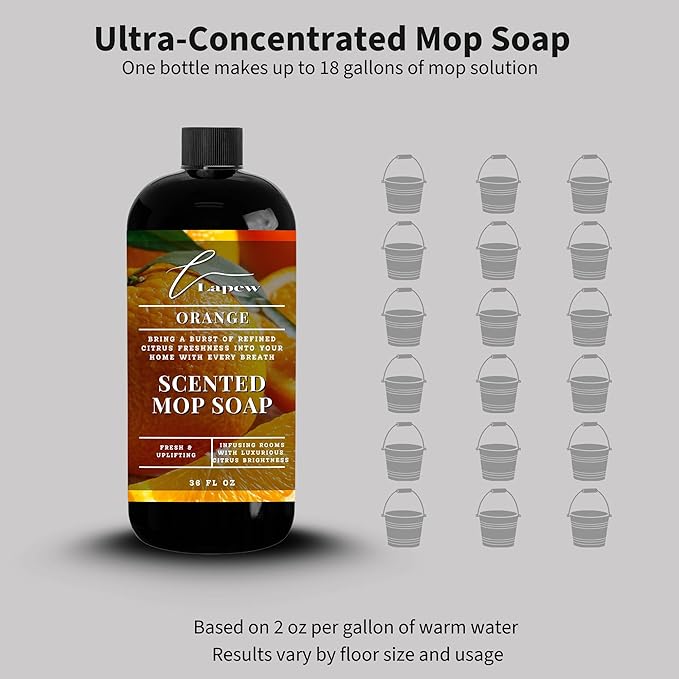 Lapew Orange Scented Mop Soap - Luxury Floor Cleaner Concentrate for Mopping Tile Laminate Vinyl &amp Hardwood | Streak-Free Low-Foam | 36 oz