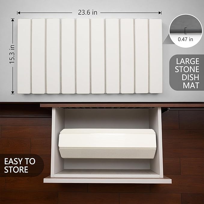 Stone Drying Mat for Kitchen Counter Quick Dry Absorbent Collapsible Dish Drying Mat Eco-Friendly Absorbent Diatomaceous Earth Mats for Dishes Bottles Cups Bathroom Any Counterop 24 x 15