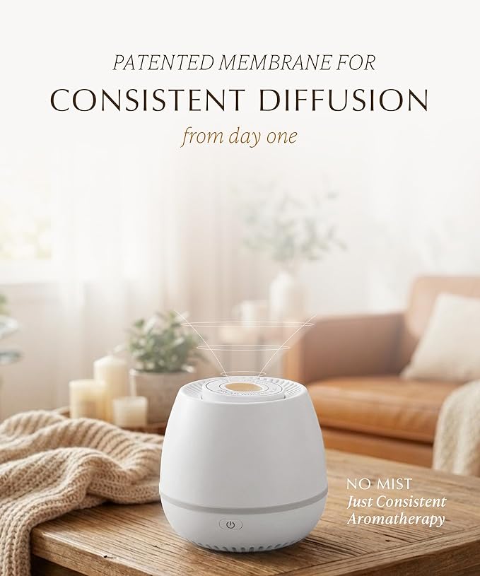 Waterless Diffuser Starter Kit (Jasmine Essential Oil) Gift Car Air Freshener - Cordless Rechargeable Battery Small Quiet Adjustable Scent Level &amp Light - 200 sqft Small Home Office
