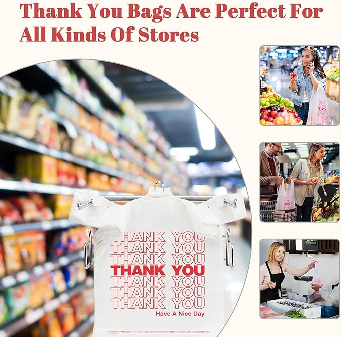 Delxo Grocery Bags Thank You Plastic T-Shirt Bag (1000 Count) White Supermarket Shopping Bags with Handles for Restaurant Retail To Go Takeout Convenience Stores 11.5 x 6.5 x 21 In