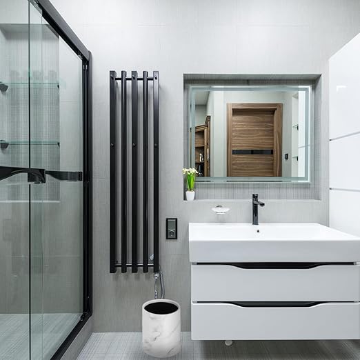 Ciieeo Marble Bathroom Trash Can - Plastic Waste Bin for Living Room - White Garbage Container