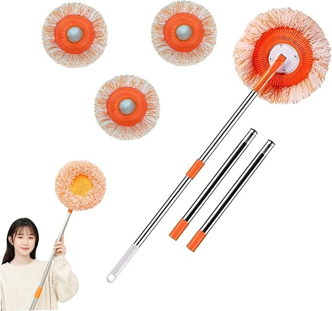 Wall Cleaning Mop Rotatable Adjustable Microfiber Clean Mop Long Scrubbing Brush with 4 Heads Long Handled scrubbing Brush
