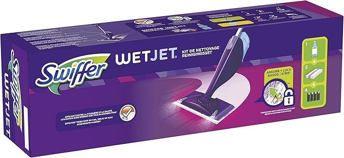 Swiffer WetJet Floor Spray Mop Starter Kit Includes: 1 WetJet 5 Pads 1 Cleaning Solution &amp 4 Batteries
