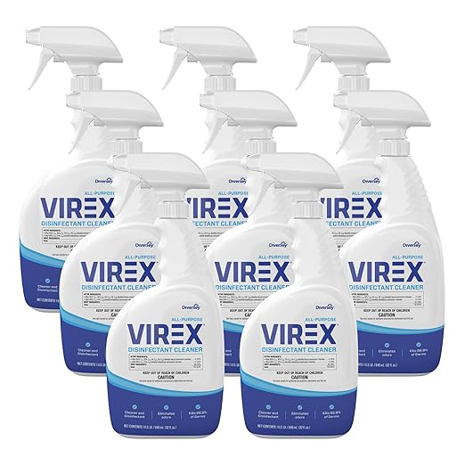 VIREX Diversey CBD540533 All Purpose Disinfectant Cleaner - Kills 99.9% of Germs and Eliminates Odors Lemon Scent Ready-to-Use 32-Ounce (Pack of 8)