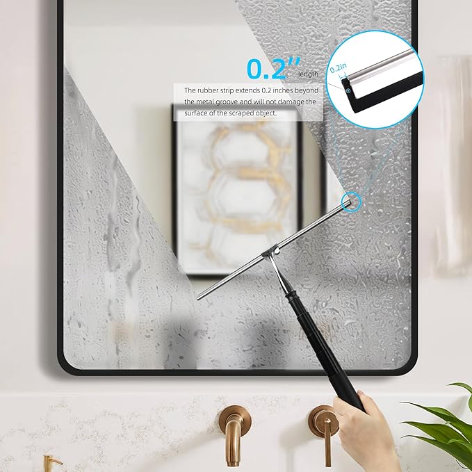 2 in 1 Window Squeegee Shower Squeegee Window Cleaning Kit with Extension Pole Long Handle Squeegee for Shower Glass Floor Bathroom Home Outdoor 12 inch Wide Black