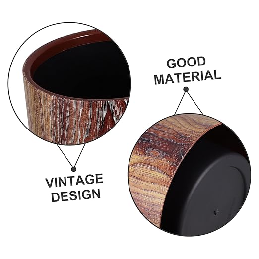 jojofuny Vintage Style Open Top Trash Can Imitation Wood Grain Round Wastebasket for Office Home Farmhouse Easy-Clean Garbage Bin