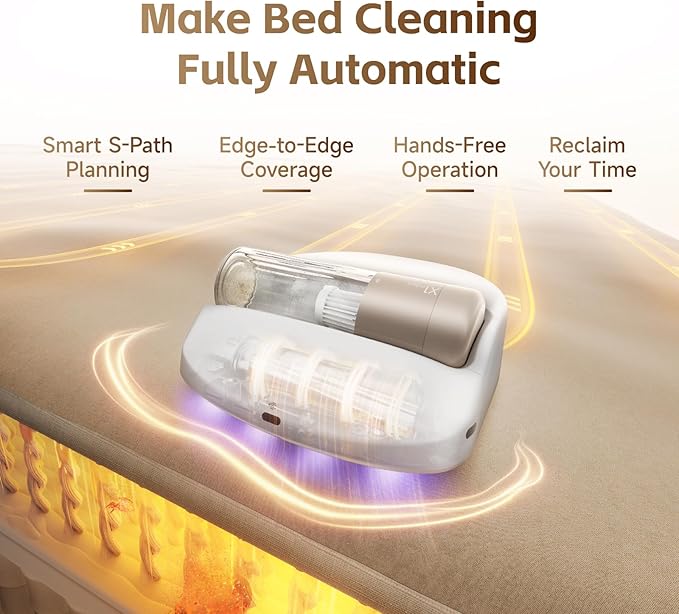 X1 Robot Bed Vacuum Automatic Mattress Vacuum Cleaner with Intelligent Path Planning UV-C Light HEPA Filter One-Click 100% Dust &amp Pet Hair Removal for Bed Mattress Sofa Carpet