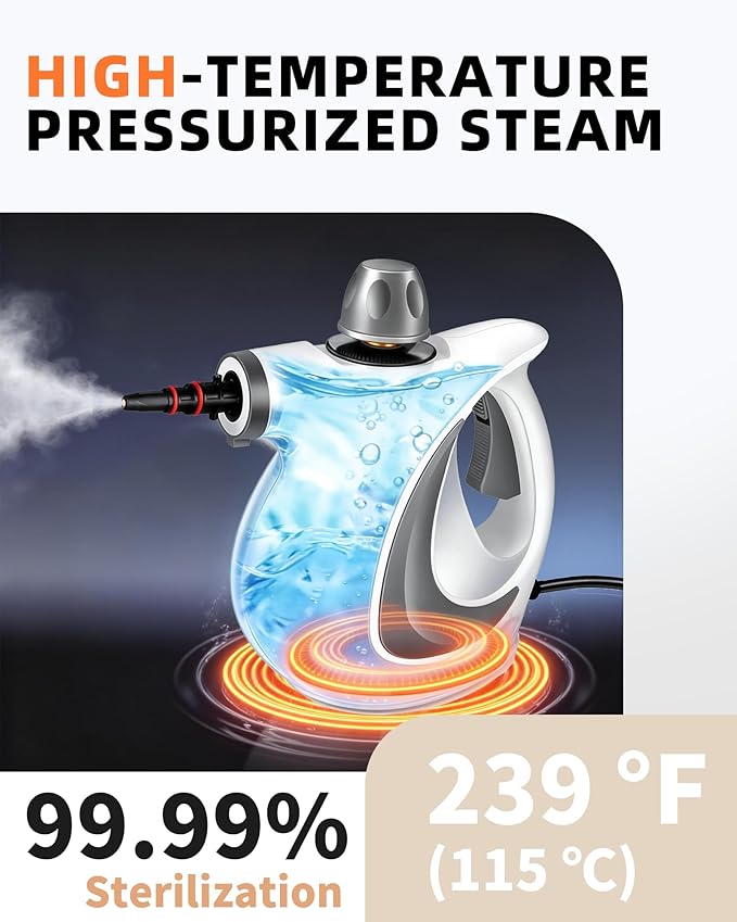 Steam Cleaner Pressurized Multi-Surface Natural Handheld Steam Cleaner for home with 12pcs Accessories &amp Safety Lock – Steamer for Cleaning Home Use Tile Grout Windows (dark gray)