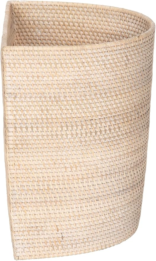 KOUBOO Laguna Half-Moon Rattan Waste Basket – Decorative Trash Can for Bathroom Bedroom Kitchen &amp Office – Boho Home Decor Small Wicker Basket for Trash Storage Off-White/Latte