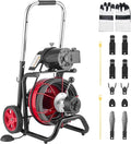 VEVOR Drain Cleaner Machine 100 FT x 1/2 Inch Auto Feed Sewer Snake Auger on Wheels - with 8 Cutters &amp Air-Activated Foot Switch for 2 to 6 Pipes