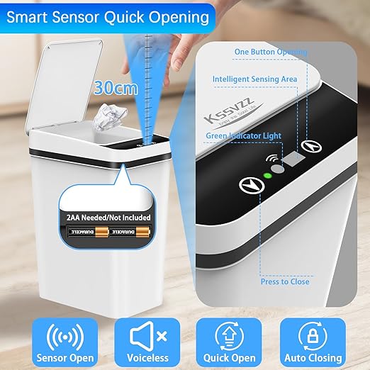 3 Pack Automatic Small Bathroom Trash Can with Lid - 2.5 Gallon Touchless Garbage Can Motion Sensor Smart Trash Bin Slim Dog Proof Trashcan Waterproof Wastebasket for Bedroom Office Kitchen (White)
