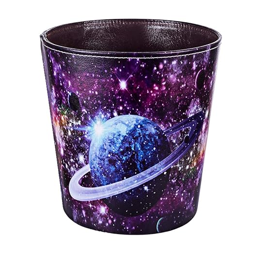 Leather Trash Can Decorative Waste Basket 10L Capacity Small Waste Paper Basket Waterproof Garbage Can for Bathroom Bedroom Office Kitchen and Living Room - Starry Sky