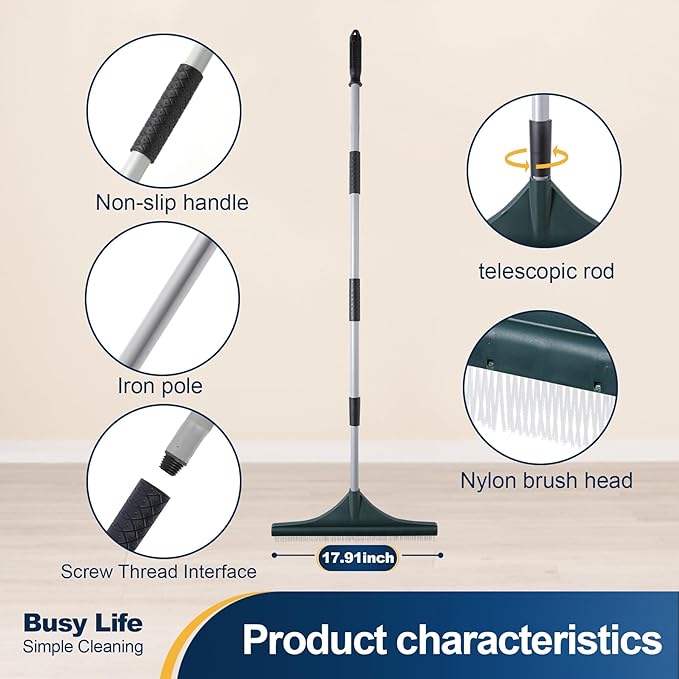 Yocada Artificial Turf Rake Grass Brush Broom Carpet Lawn Leaf Rake Cleaner Broom Telescopic Iron Pole for Yard Cleaning and Pet Hair Removal 56.69