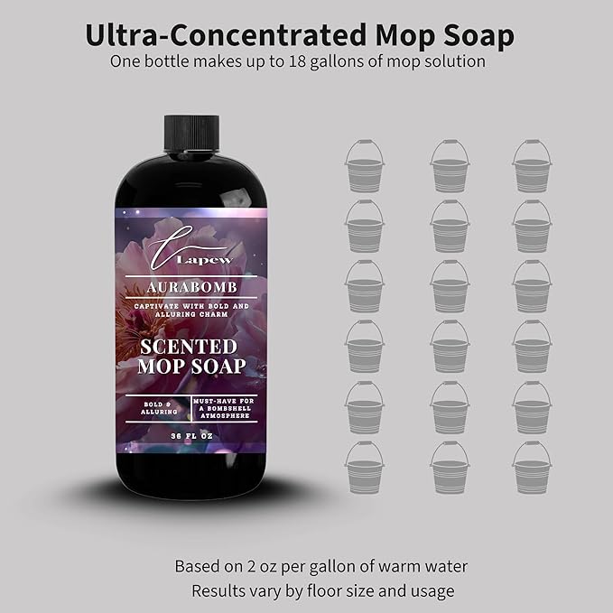 Lapew Aurabomb Scented Mop Soap - Luxury Floor Cleaner Concentrate for Mopping Tile Laminate Vinyl &amp Hardwood | Streak-Free Low-Foam | 36 oz