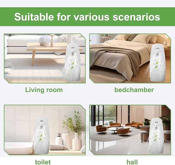 4PCS Automatic Air Freshener Spray Dispenser Wall Mounted or Free Standing Battery Operated Sprayer for Bathroom Multiple Time Scent Mist Release Settings for Room Restroom Sprayer (White L)