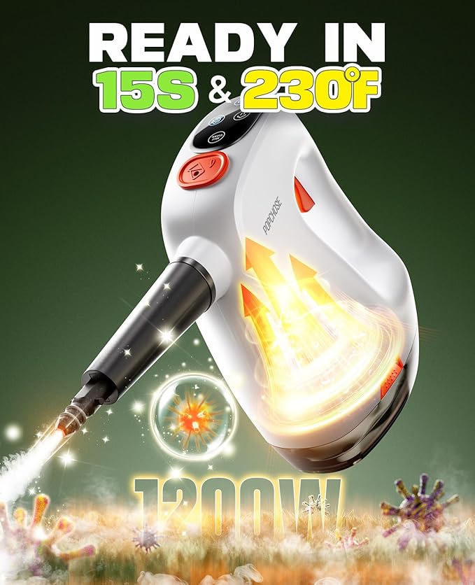 POPCHOSE Steam Cleaner with Detergent Dispenser 15s Heat-Up Handheld Steam Cleaner for Home 500ml Removable Water Tank Lightweight Portable Steamer for Cleaning Grout Windows Kitchen Easy Refill