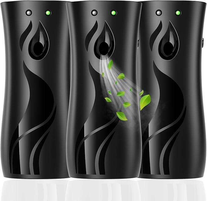 Automatic Air Freshener Spray Dispenser 3-Pack Wall Mounted or FreestandingMultiple Time SettingsCommercial and Home Use in Bathrooms Offices Living Rooms and Commercial Places (Black 1121)