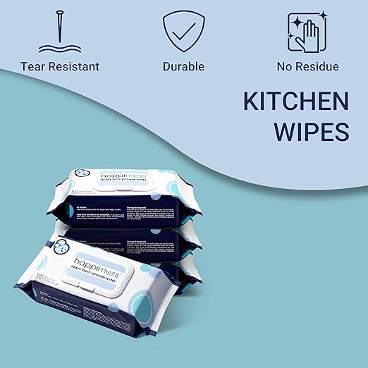 happimess WPE1003A-4SET Reusable Heavy Duty Kitchen Wipes Strong &amp Durable Multi-Surface Cleaning Cloths for Counters Stovetops &amp Grease Streak-Free &amp Unscented 50 Count (Pack of 4) 8