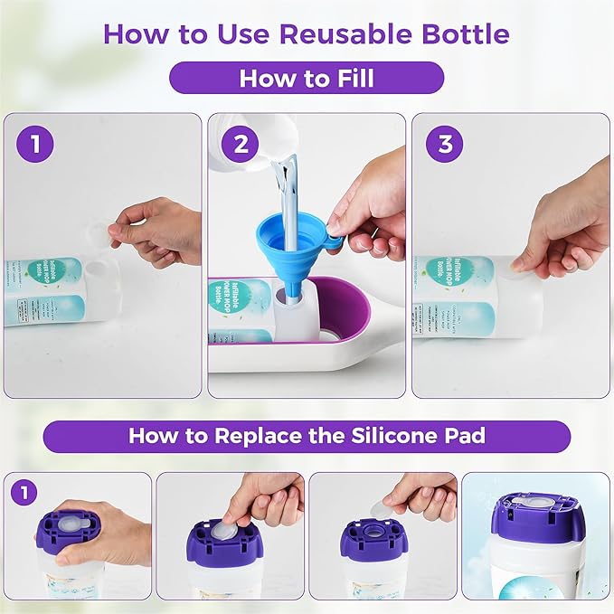 Refillable Bottle for Swiffer® Power Mop™ - 720 ML/24 FL OZ - Leak-Proof HDPE Material Solution Bottle 2 Empty Bottle + 14 Silicone Pads + 1 Funnel Easy Install for Use with Any Cleaning Solution