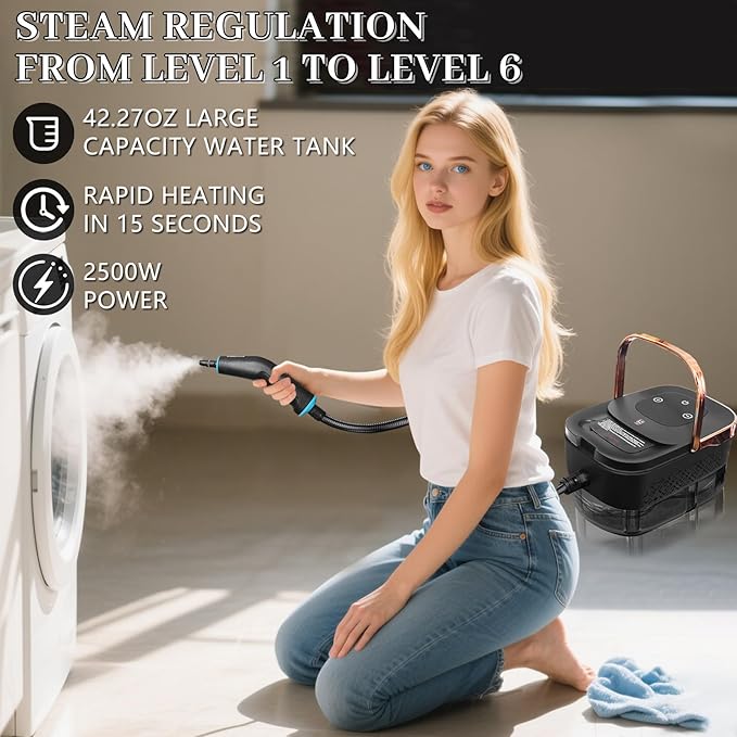 Steam Cleaner Steamer for Cleaning 2500W Pressurized Steam Cleaner with 1.2L Water Tank and 12 Attachments Portable Steamer Cleaner for Home Car Kitchen Bathroom Furniture Tile Grout