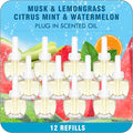 Plug Ins Refills Air Freshener 12 Pack Musk Lemongrass Citrus Mint Watermelon Summer Fragrance for Home and Bathroom Compatible with Air Wick &amp Glade(Excludes Glade Plus)