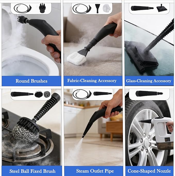 Pressurized Multi-Purpose Natural Handheld Steam Cleaner 15s Instant Heat Portable Steamer with 400ml Large Tank Multi-Surface Deep Cleaning for Home Grout Furniture Couch Car Bathroom Floor