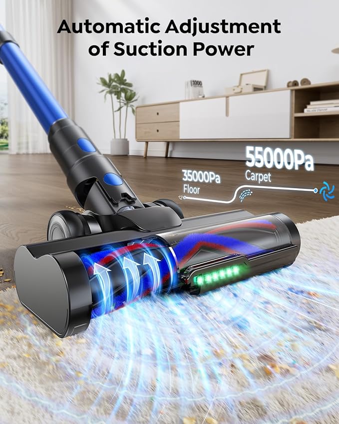 Cordless Vacuum Cleaner 650W/55KPa/70Mins Stick Vacuum with Bendable Wand 3.3 ft Hose Auto Mode Self-Standing Aromatherapy V-Shaped Anti-Tangle Brush for Hard Floor Carpet &amp Pet Hair (X13)