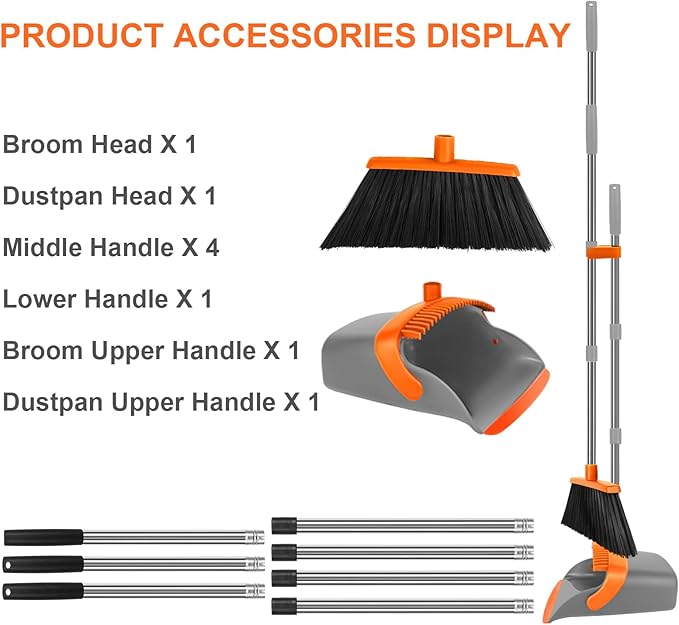 Broom and Dustpan Set Large Broom with Dustpan Combo Set 55 Long Handle Heavy Duty Industrial Dust pan Set for Classroom Lobby Home