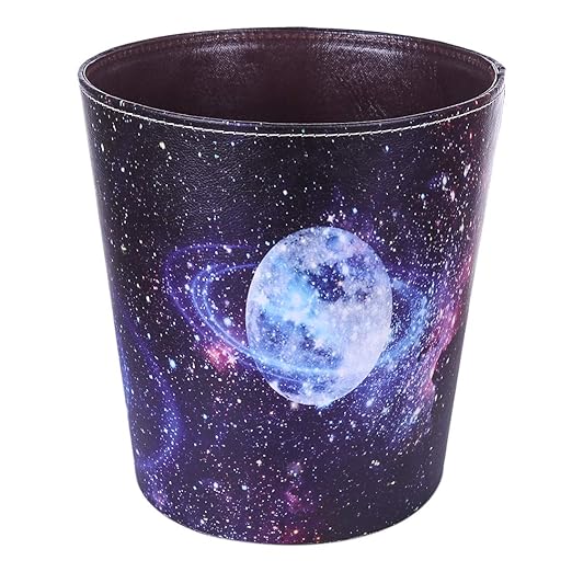 10L/2.64 Gallon PU Leather Trash Can Waterproof Decorative Paper Basket for Bedroom Living Room - Starry Sky