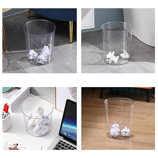Clear Trash Can Space Saving Large Capacity Plastic Wastebasket Multipurpose Stylish Simple Round Shape Waste Basket for Bathroom Kitchen Bedroom Office (L)