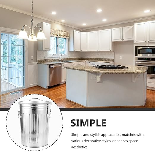 BESTOYARD Stainless Steel Trash Can with Lid 8L Outdoor Dog Poop Garbage Can Retro Round Wastebasket Container for Farm Kitchen Garbage Daily Waster Storage 29.50X22.50X22.50CM Silver 561037HE52R