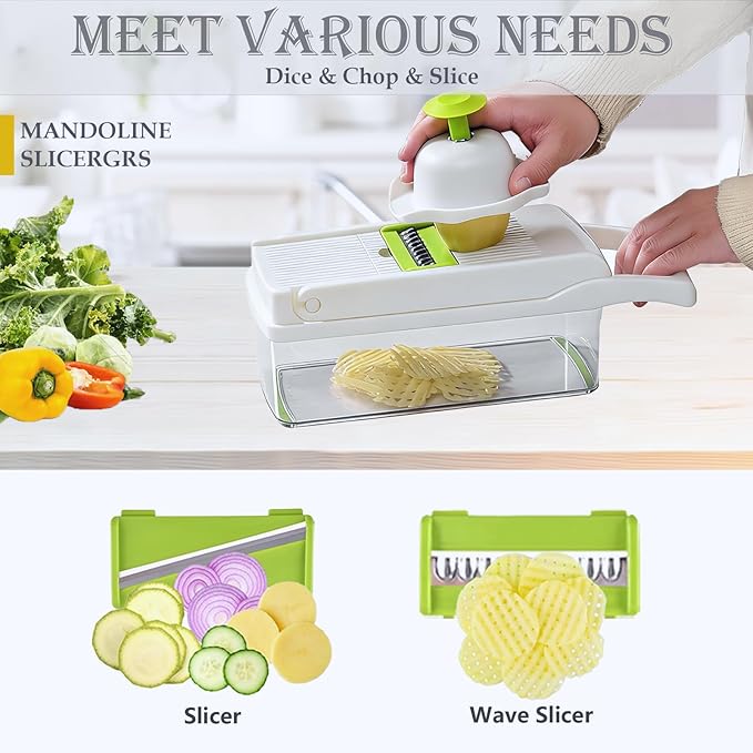 Pro-Series 16-in-1 Mandoline Slicer &amp Spiralizer Veggie Chopper with Container for Onion Salad &amp More