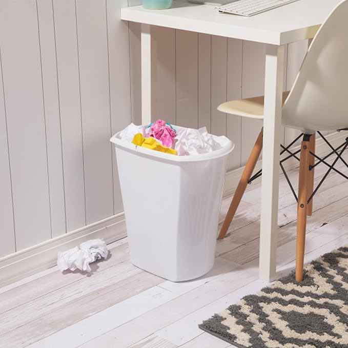 Sterilite 5.5 Gallon Rectangular Wastebasket Open-top Medium Sized Trash Can for the Bathroom Bedroom or Office White 6-Pack