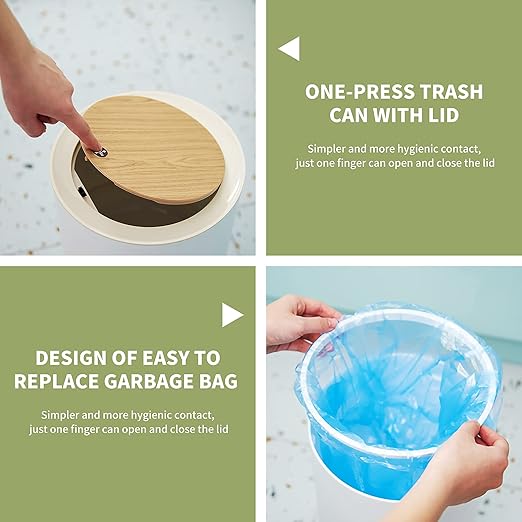 Trash can7Liter/1.8 Gallon Garbage can with Press top LidNordic Modern Waste BasketPlastic Trash bin Suitable for Kitchen Bathroom Bedroom Living Room Office OutdoorDog Proof Trash can……
