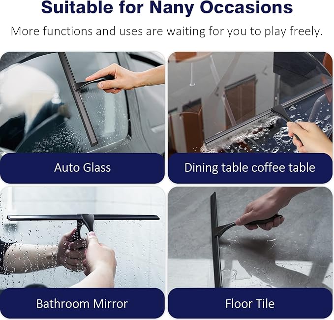 14'' Shower Squeegee TOOVEM Squeegee for Shower Glass Door for Glass Doors Windows Bathroom Car Windshield Black