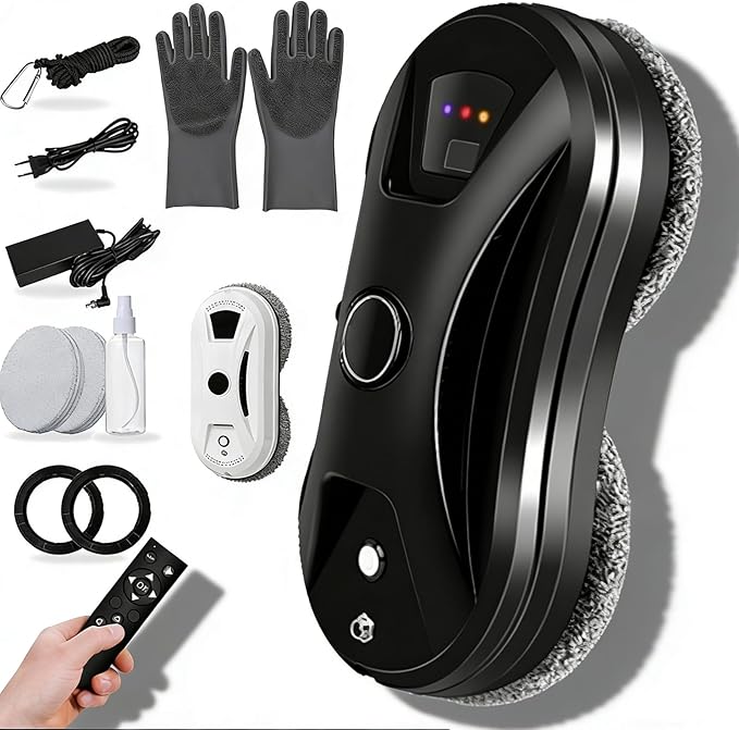 Automatic Smart Window Cleaning Robot 2026 Upgraded Window Cleaner Robot Auto Dual Spray Edge Detection Streak-Free Shine Strong Suction Remote Control for Home Glass Cleaning (Black)